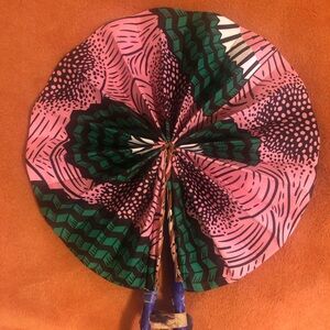 Pink and Green Patterned Hand Fan